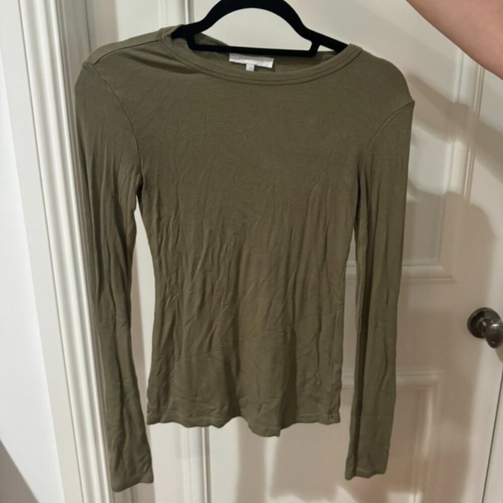 Women's Green Ribbed Long Sleeve
